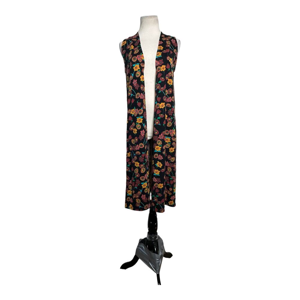 Lularoe Floral Print Sleeveless Open Front Duster Sweater size Small
